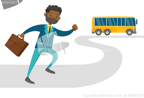 Image of Black latecomer man running for the bus.