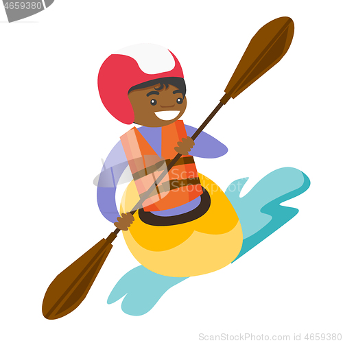 Image of Young black woman riding a kayak.