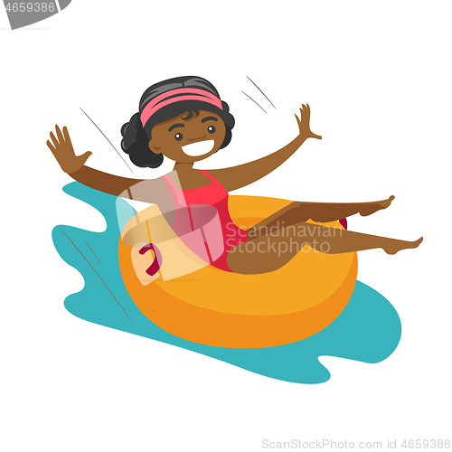 Image of African-american woman having fun in waterpark.