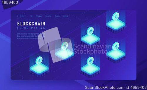 Image of Isometric cloud mining landing page concept.