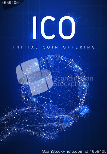 Image of ICO initial coin offering futuristic hud banner with globe in a 