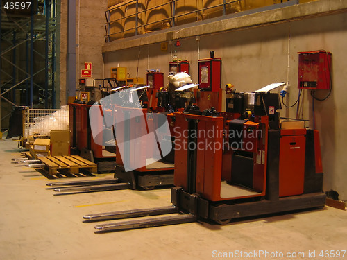 Image of Parked forklifts