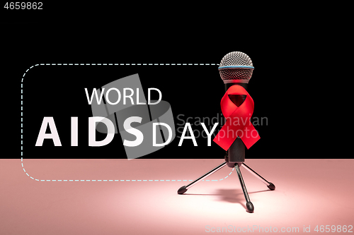 Image of Aids Awareness Sign Red Ribbon. World Aids Day concept.