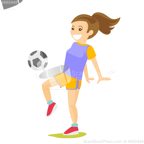Image of Young caucasian white woman playing football.