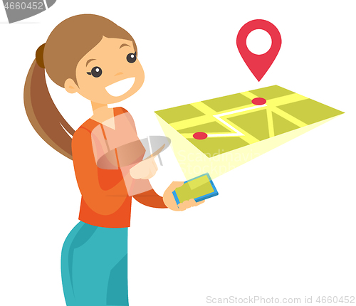 Image of A woman uses augmented reality on a smartphone to get directions