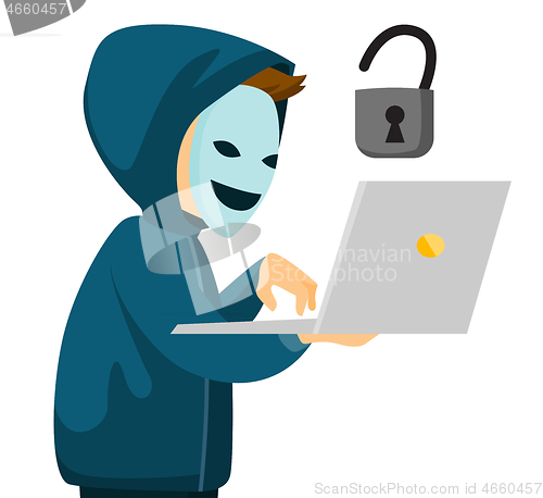 Image of A hacker holding a laptop.