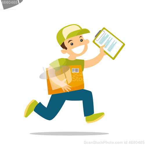 Image of A courier running to deliver a package.