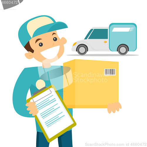 Image of A courier delivering a package.