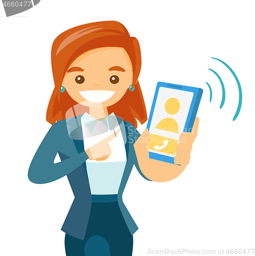 Image of A woman holding a smartphone.