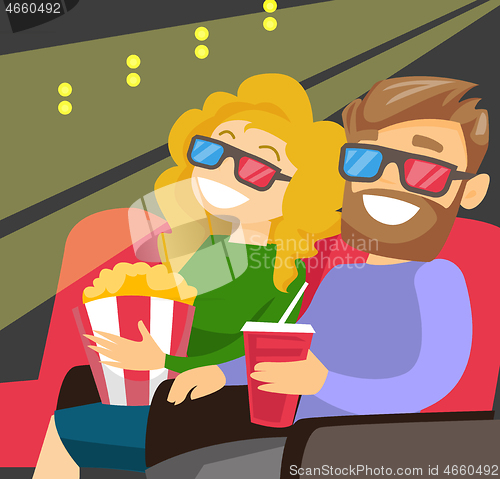 Image of Caucasian couple watching 3D movie