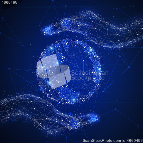Image of Blockchain technology futuristic hud banner with hands and globe