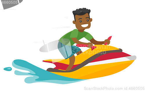 Image of Black man riding a jet ski scooter.