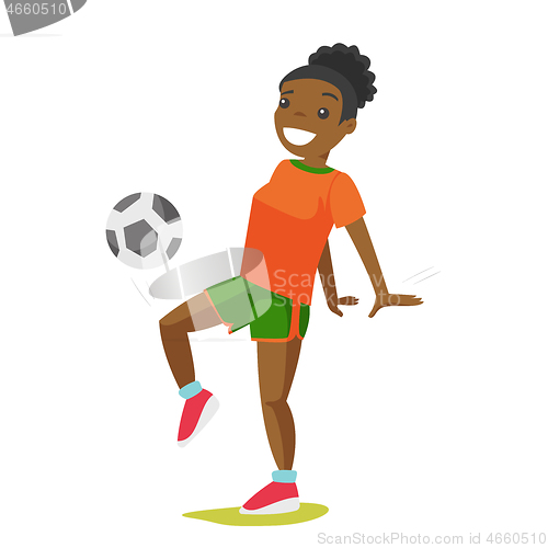 Image of Young black woman playing football.