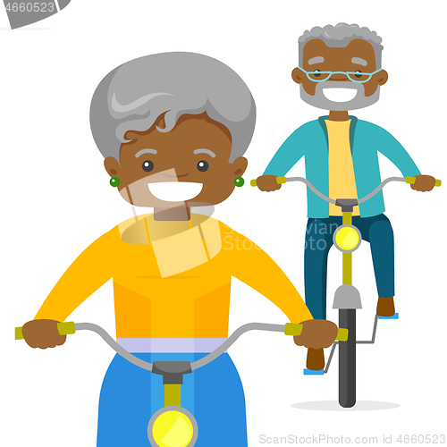 Image of An old couple riding bikes.