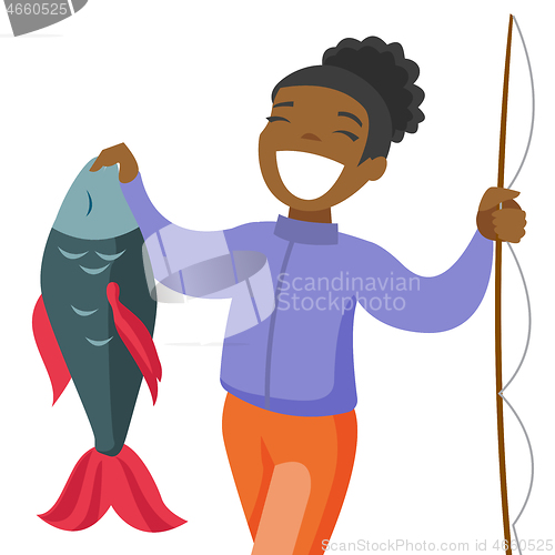 Image of Black fisherwoman holding fish.