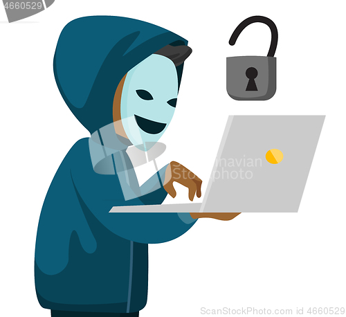 Image of A hacker holding a laptop.