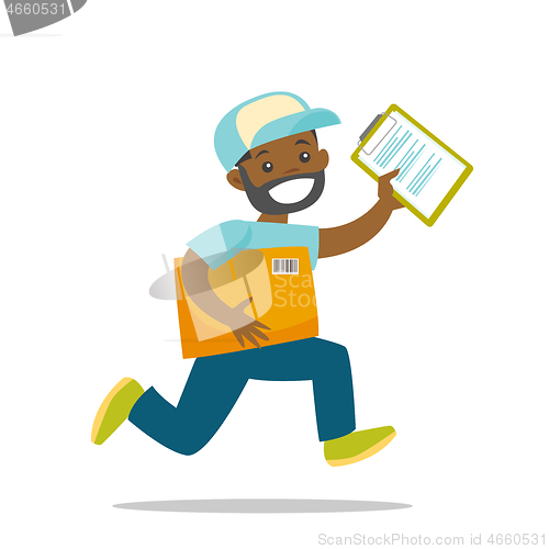 Image of A courier running to deliver a package.