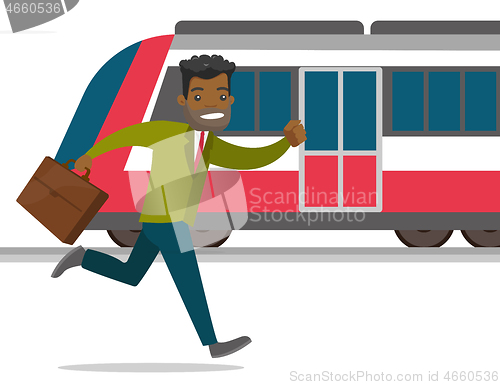 Image of A man catching a missing train at the train station.