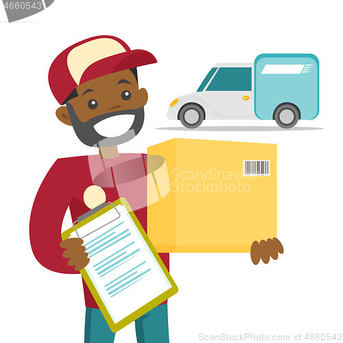 Image of A courier delivering a package.