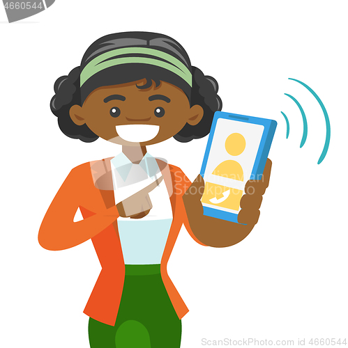 Image of A woman holding a smartphone.