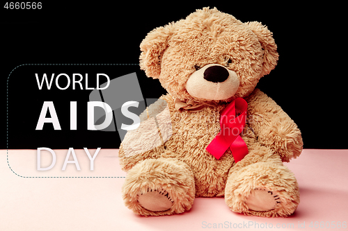 Image of Aids Awareness Sign Red Ribbon. World Aids Day concept.