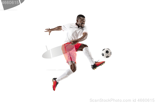 Image of Professional african football soccer player isolated on white background