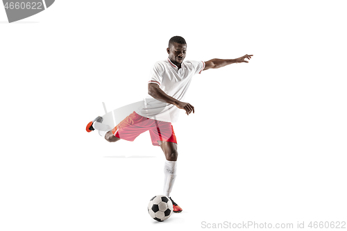 Image of Professional african football soccer player isolated on white background