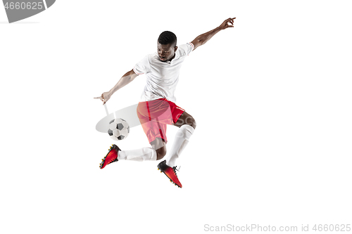 Image of Professional african football soccer player isolated on white background