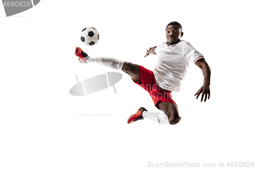 Image of Professional african football soccer player isolated on white background