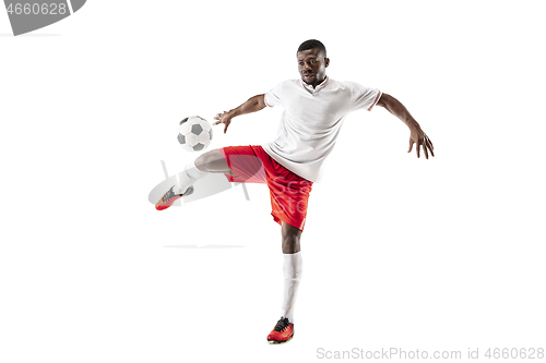 Image of Professional african football soccer player isolated on white background