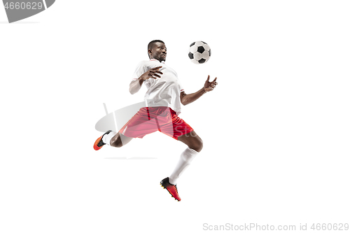 Image of Professional african football soccer player isolated on white background