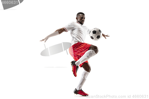 Image of Professional african football soccer player isolated on white background