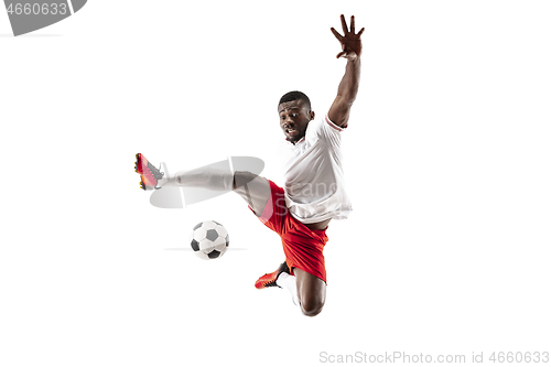 Image of Professional african football soccer player isolated on white background