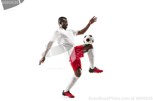 Image of Professional african football soccer player isolated on white background