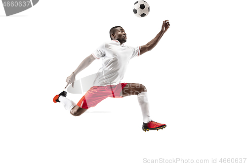 Image of Professional african football soccer player isolated on white background