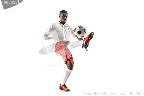 Image of Professional african football soccer player isolated on white background