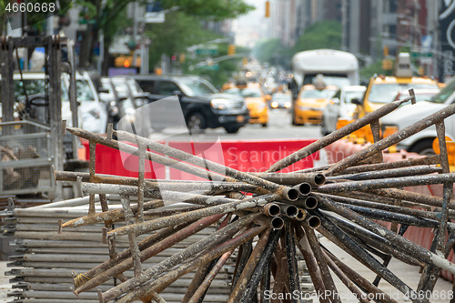Image of Steel elements construction on the street of New York