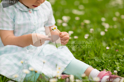 Image of happy little girl at park in summer