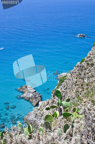 Image of Overview of rock stone coast. Calabria, Italy: scenic view of ti