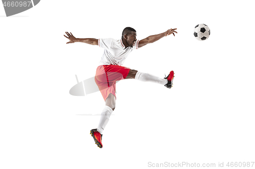 Image of Professional african football soccer player isolated on white background