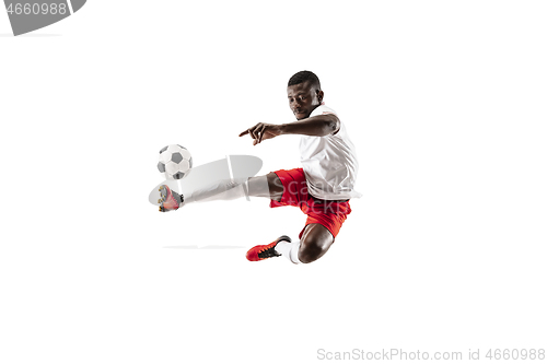 Image of Professional african football soccer player isolated on white background