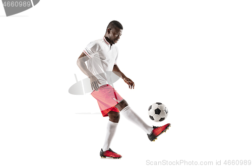 Image of Professional african football soccer player isolated on white background