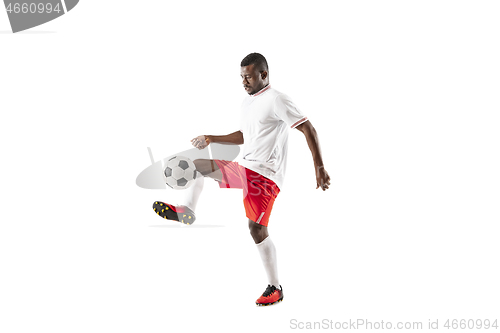 Image of Professional african football soccer player isolated on white background