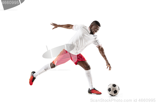 Image of Professional african football soccer player isolated on white background