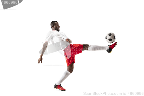 Image of Professional african football soccer player isolated on white background