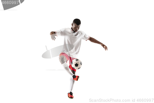 Image of Professional african football soccer player isolated on white background