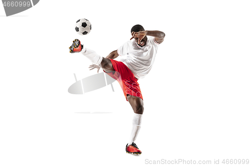 Image of Professional african football soccer player isolated on white background