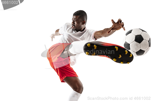 Image of Professional african football soccer player isolated on white background