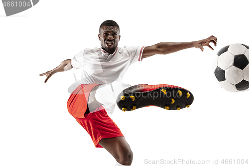 Image of Professional african football soccer player isolated on white background