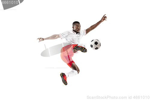 Image of Professional african football soccer player isolated on white background